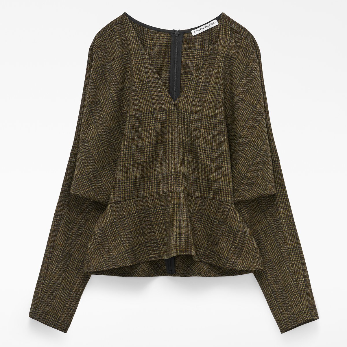Sommet à damier en péplum vert à carreaux, ADOLFO DOMINGUEZ