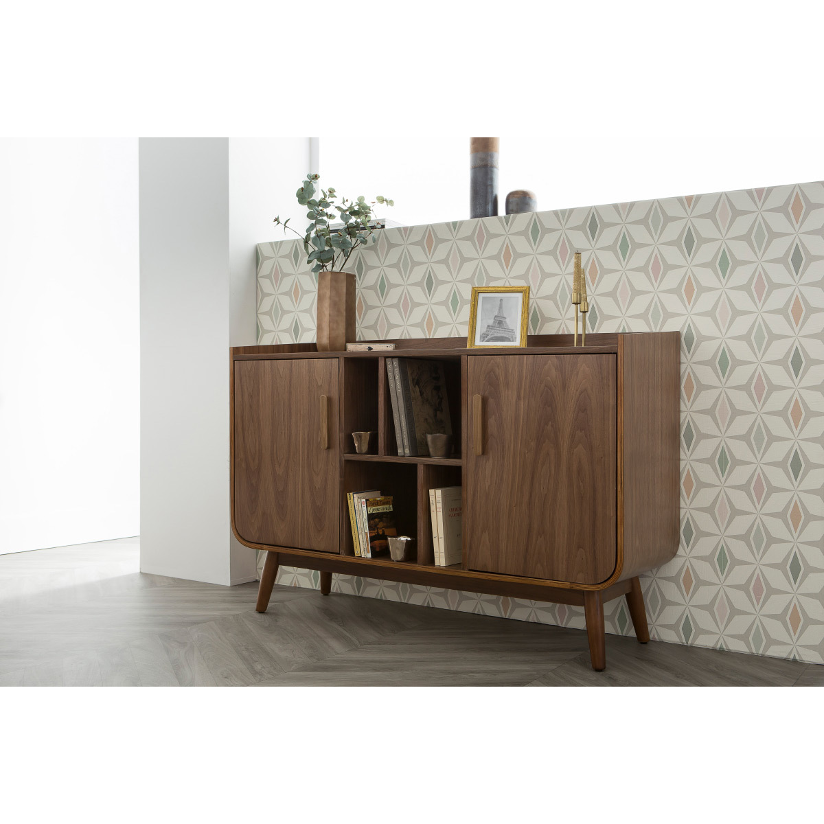 Buffet scandinave en bois 2 portes L122 cm HALLEN noyer, MILIBOO