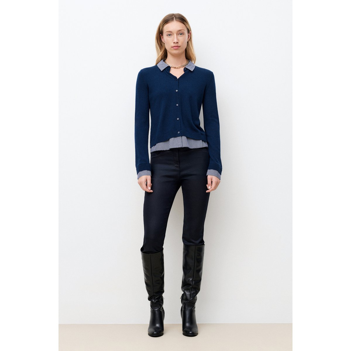 Pull droit cachemire MLENNY bleu marine, CAROLL