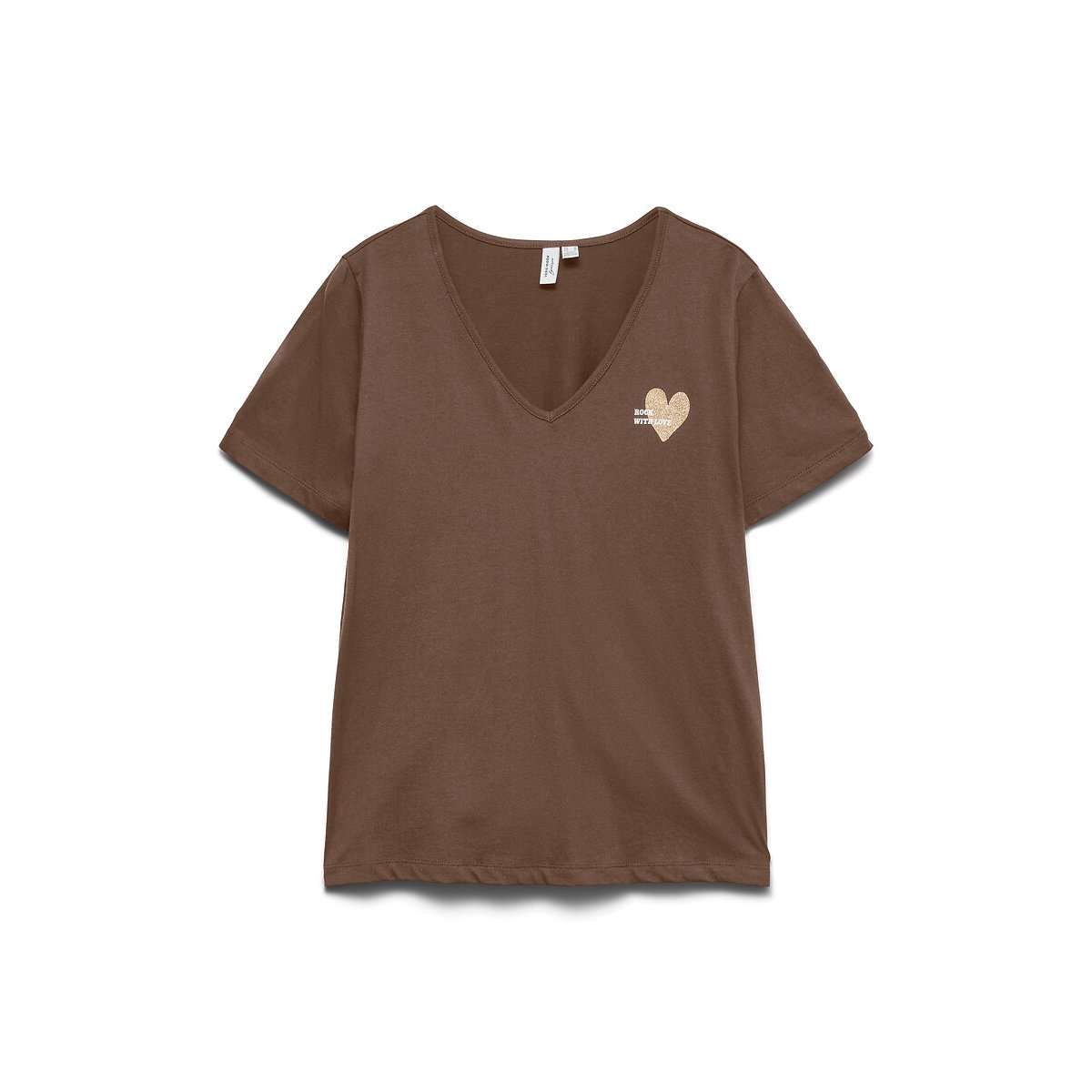 Tshirt manches courte détail poitrine marron foncé, VERO MODA