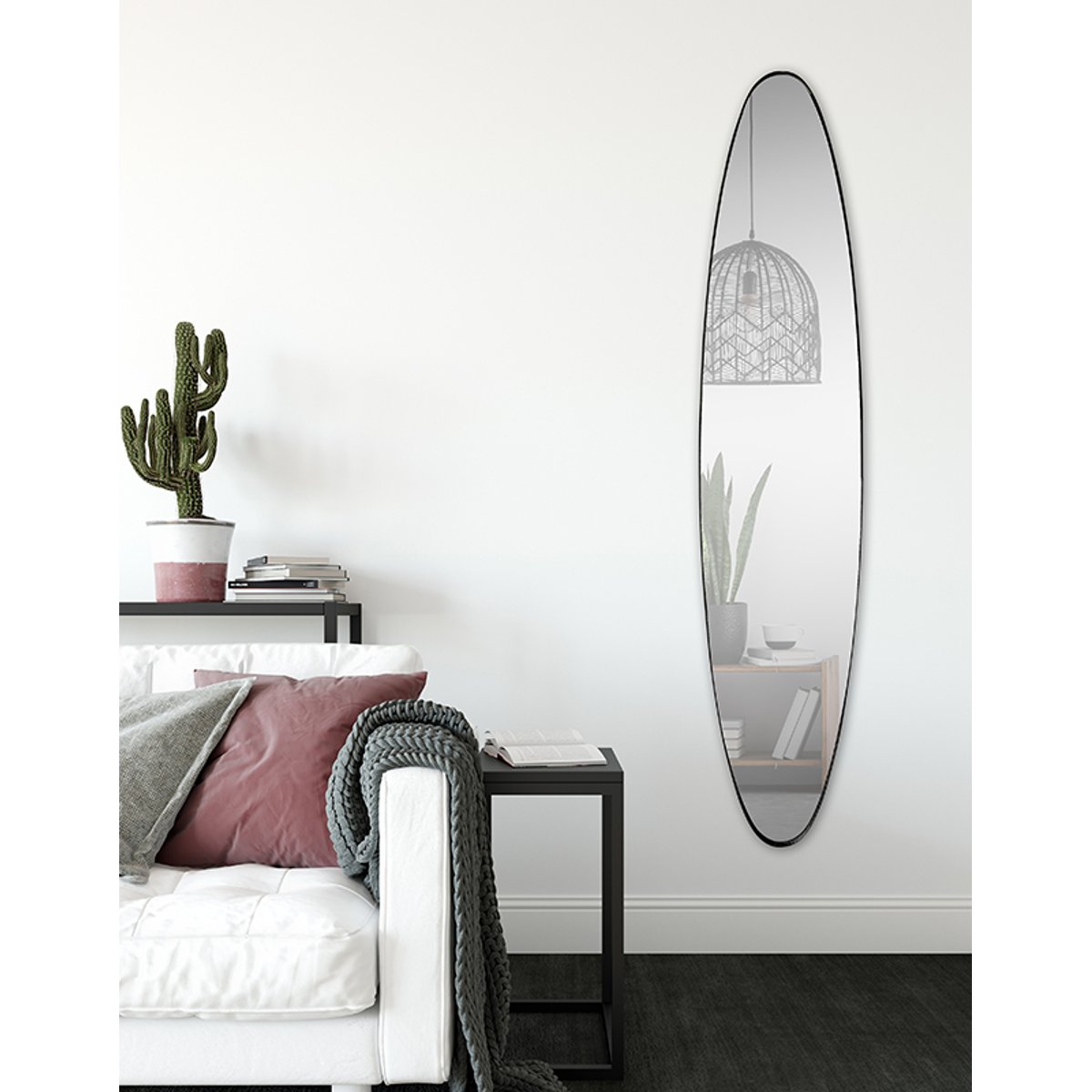 Miroir ovale aux bords fins 24x118cm noir, EMDE