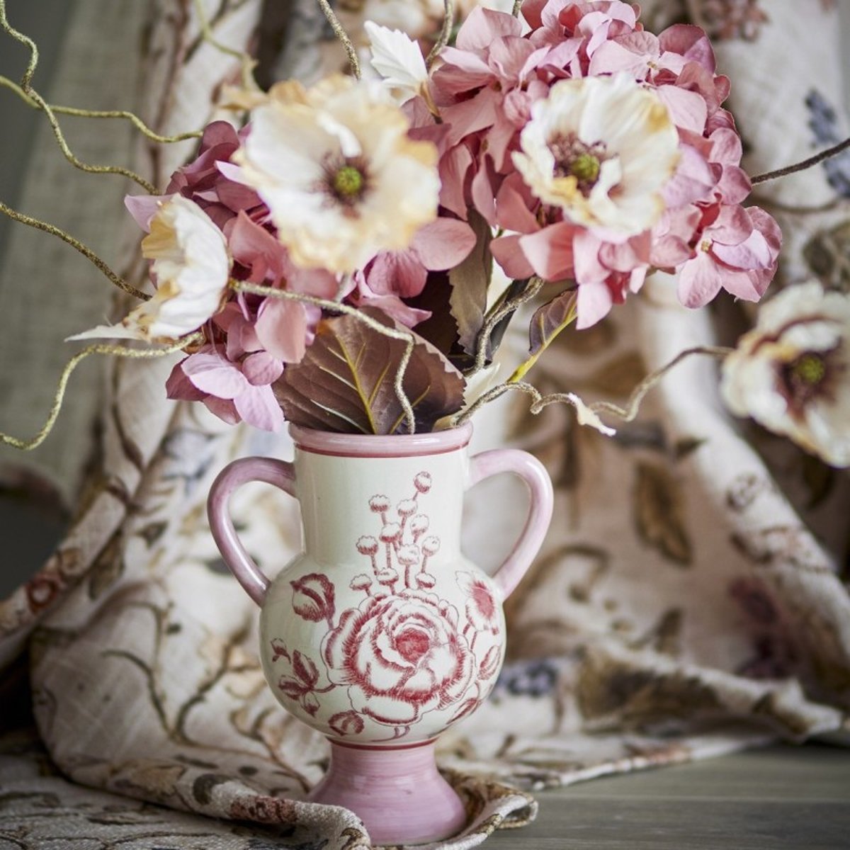 Vase poignées grès floral Alea rose, BLOOMINGVILLE