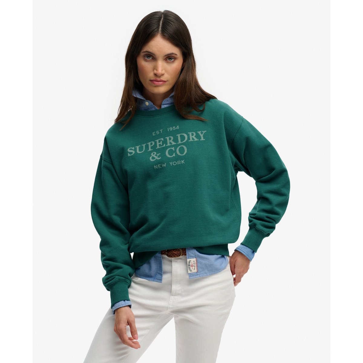 Sweatshirt Luxe Casual Coupe Décontractée vert pinède, SUPERDRY