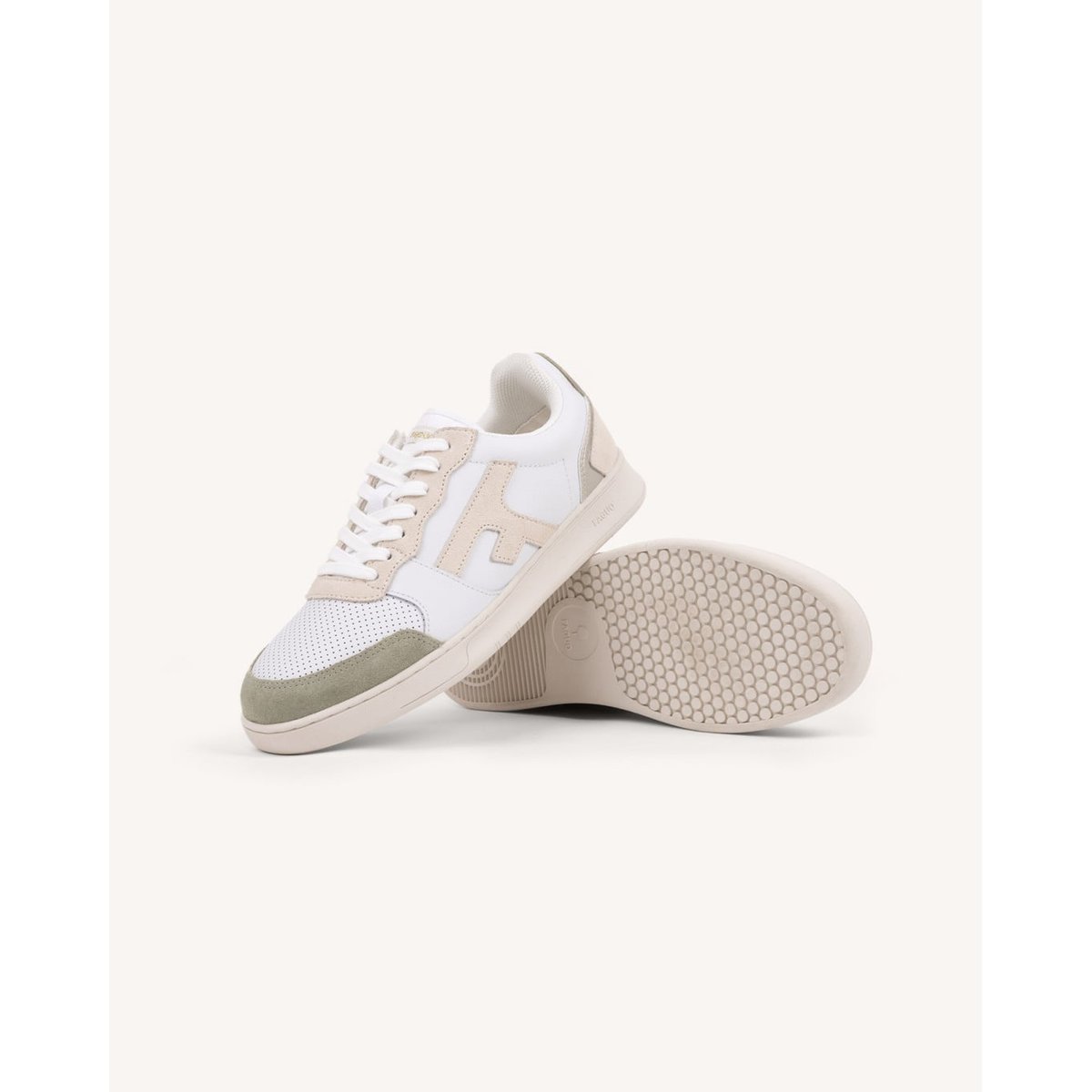 Baskets basses cuir suede HAZEL blanc et bleu océan, FAGUO