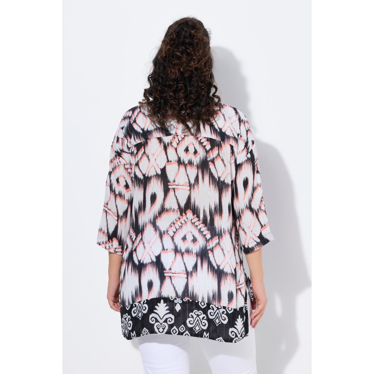 Tunique longue, col chemise, manches 3/4 corail, ULLA POPKEN
