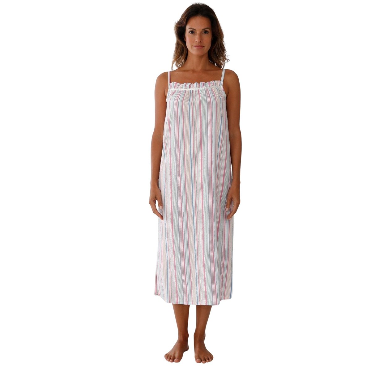 Chemise de nuit seersucker à bretelles imprimé rose, DAXON