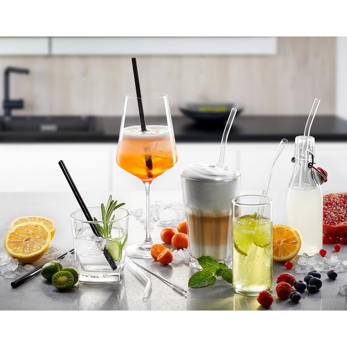 Lot de 4 Pailles en verre 23cm FUTURE transparent, GEFU