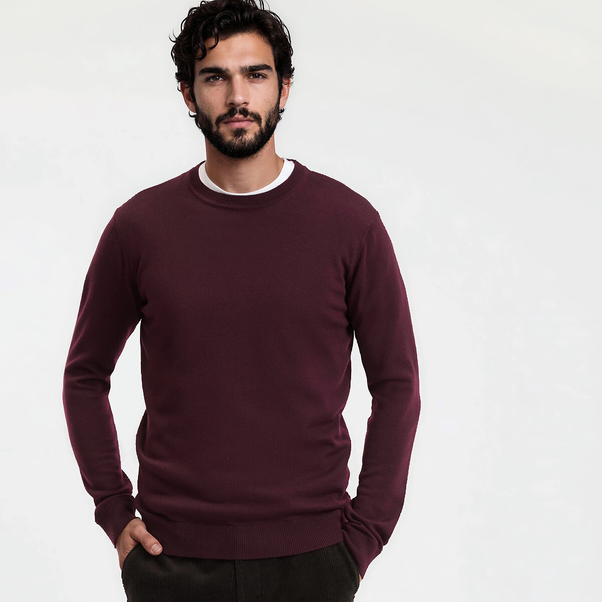Jersey de lana merino Signature BASTIEN rojo burdeos oscuro, LA REDOUTE COLLECTIONS