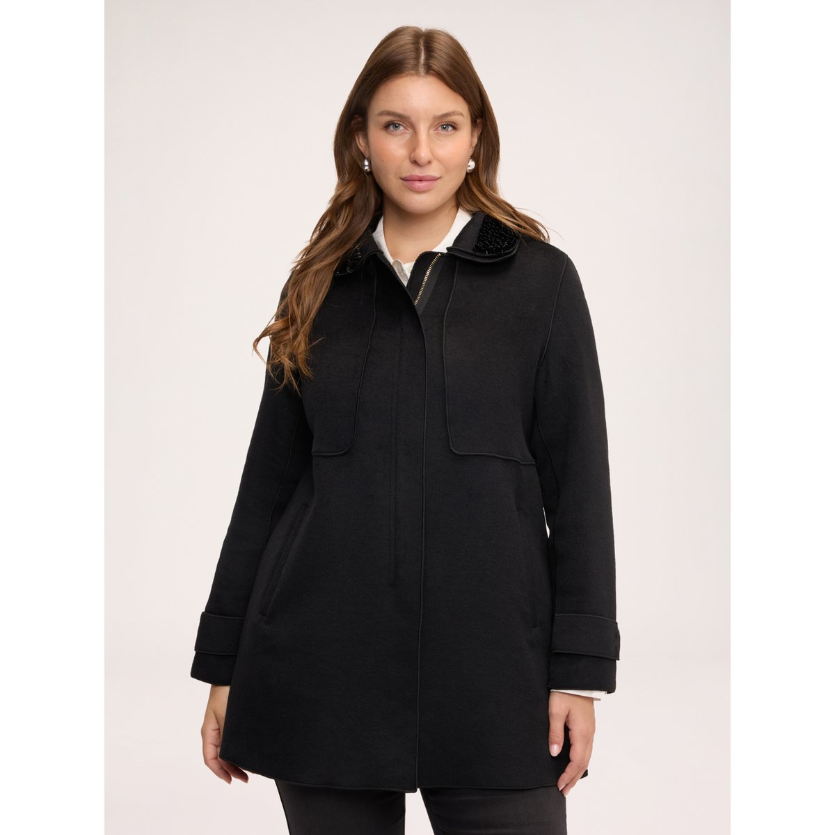 Manteau avec col à paillettes noir, FIORELLA RUBINO