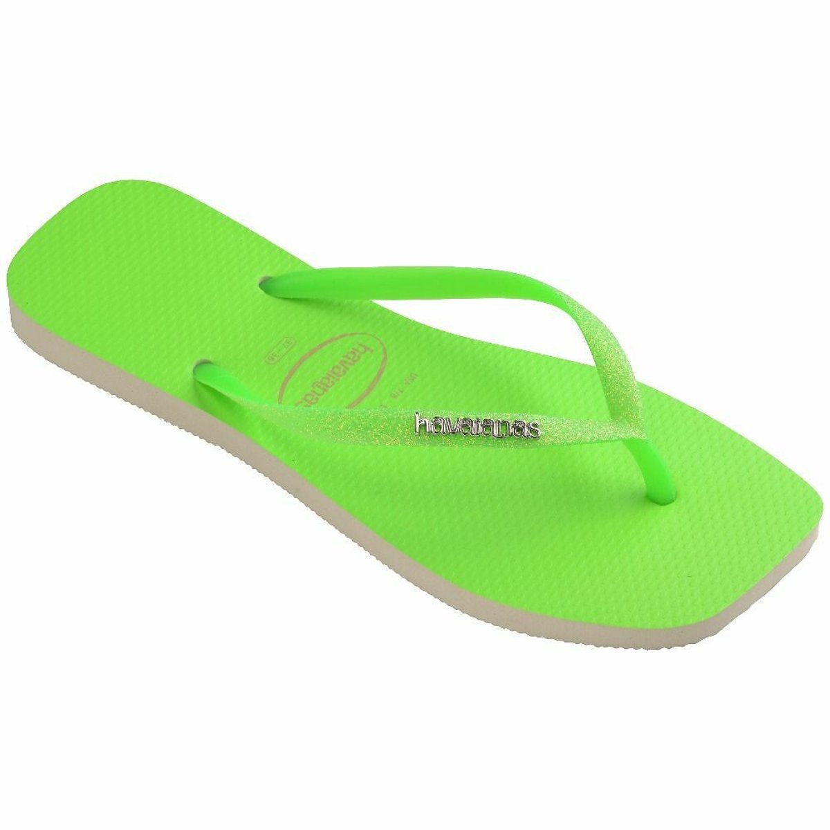 Teenslippers Slim Square Glitter Neon fluo groen, HAVAIANAS