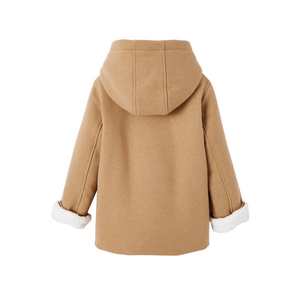 Manteau à capuche en drap de laine doublé sherpa chamois, VERTBAUDET