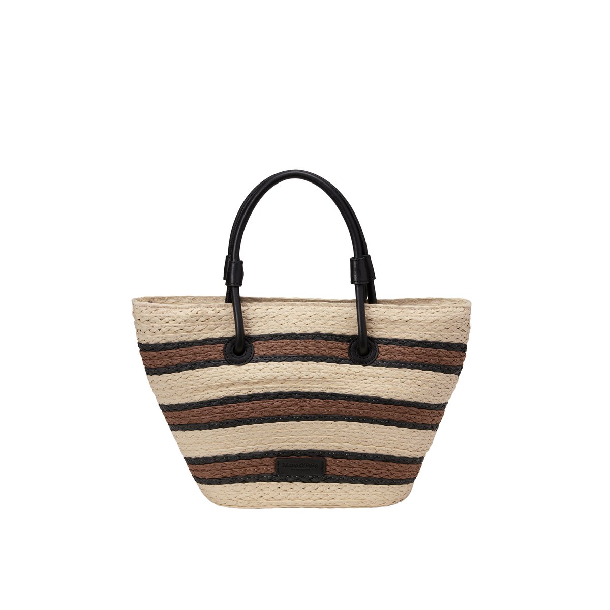 Shopper en raphia petit avec détails élégants en cuir véritable marron clair, MARC O'POLO
