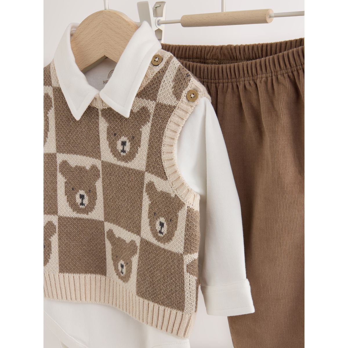 Body sans manches en maille et pantalon bébé marron, NEXT