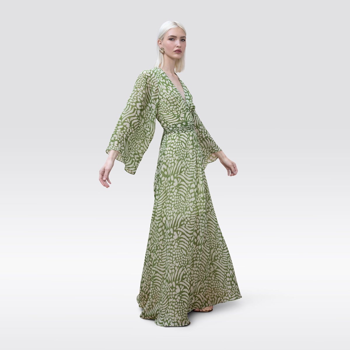 Robe longue fluide imprimée à manches larges vert, LOLA CASADEMUNT