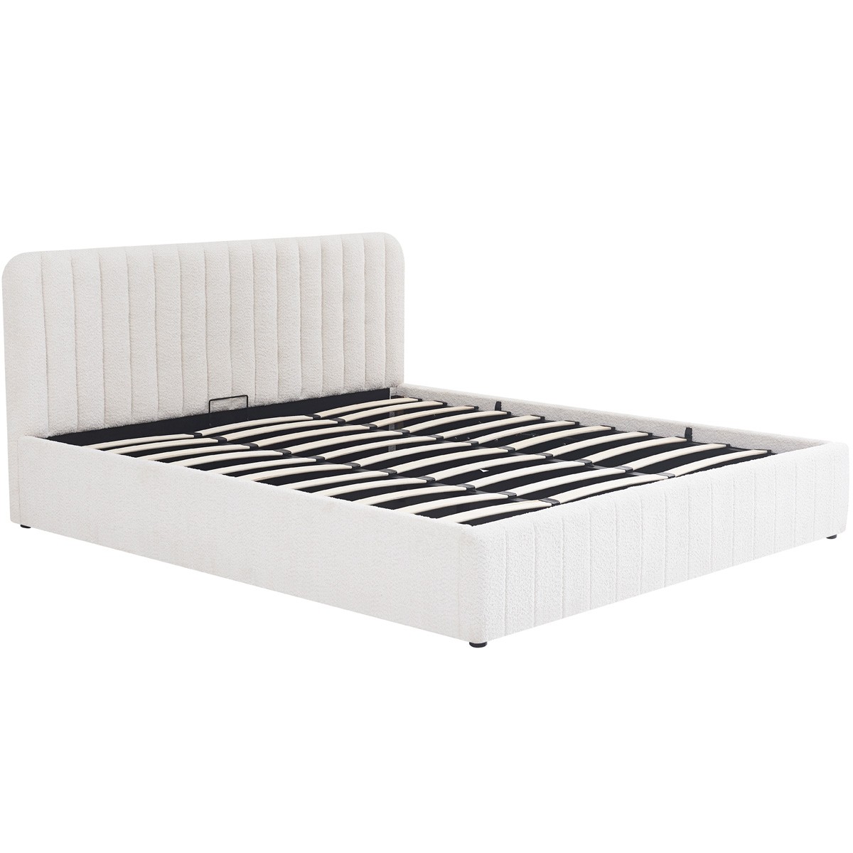 Lit coffre avec tête de lit en tissu bouclé - AVA beige, HOMIFAB