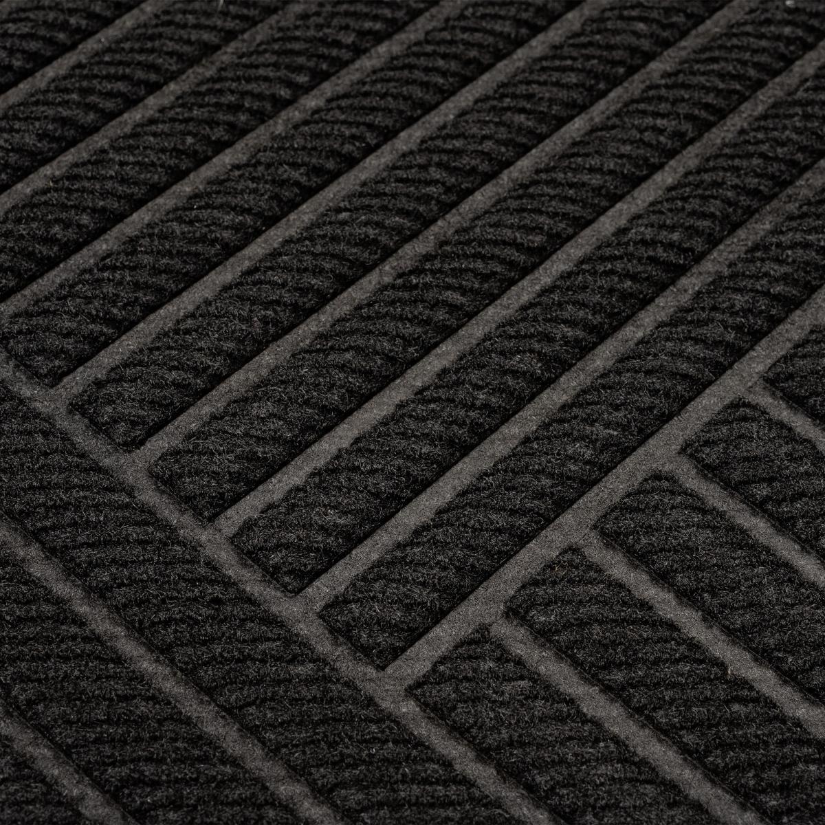 Paillasson géométrique, tissé kilim, graphique et épuré, BRUME noir, gris, UN AMOUR DE TAPIS