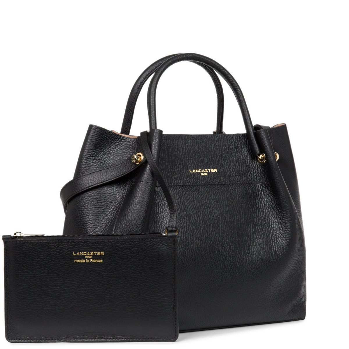 Grand sac cabas épaule, Made in France FOULONNÉ DOUBLE LOUISA noir - in - nude, LANCASTER