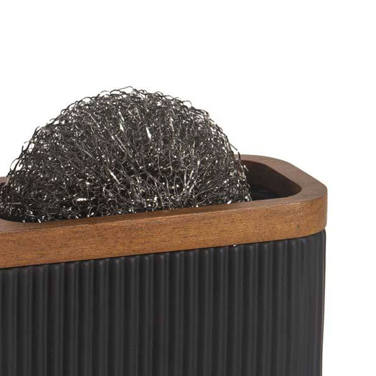 Distributeur liquide vaisselle et porte éponge résine noir et acacia noir, WADIGA