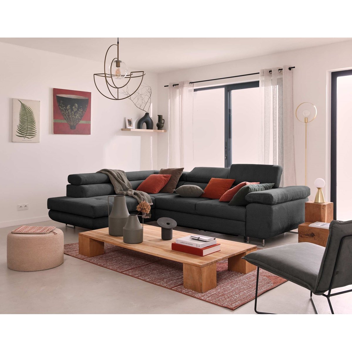 Canapé d'Angle Convertible 5 places - ZARIA gris foncé, BEST MOBILIER