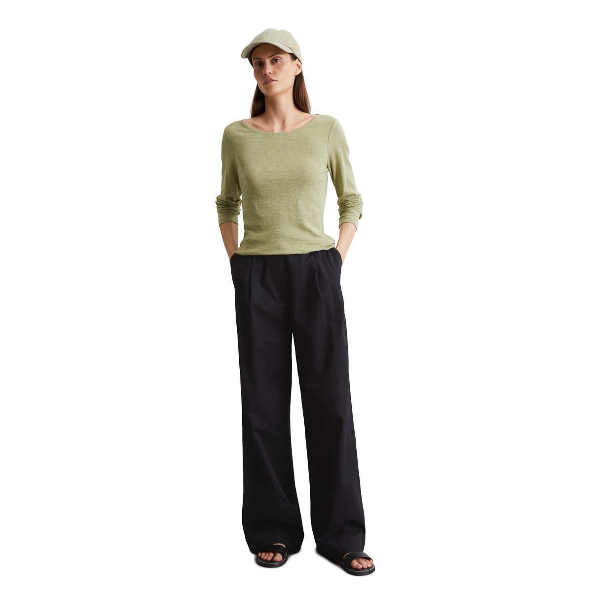 T-shirt long régulier en jersey slub vert clair, MARC O'POLO