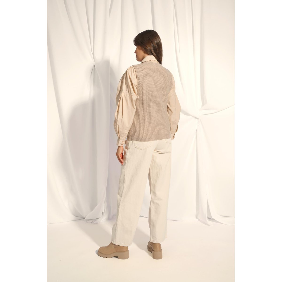 Débardeur Col Rond 6 Fils Camel Clair Chiné Dampa marron clair chiné, JUST CASHMERE