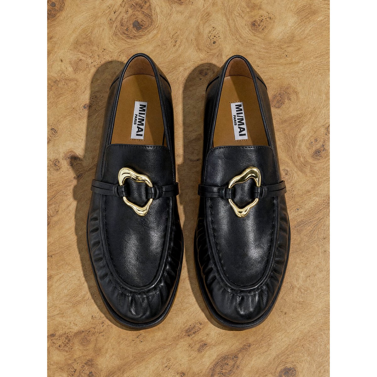 Mocassins plissés à bijou doré ORSO MELT noir, MI MAI