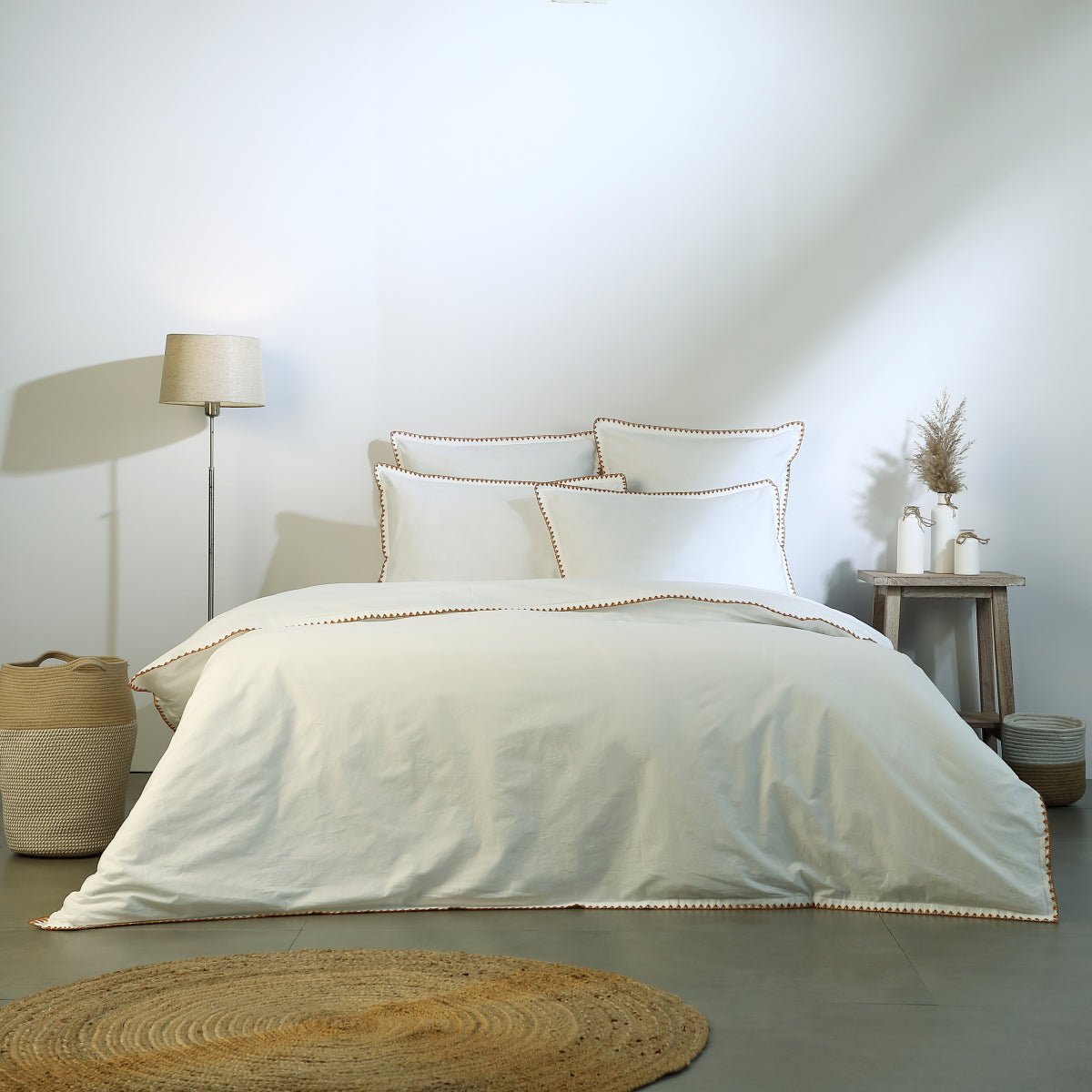 Housse de couette percale de coton ZOÉ blanc / caramel, FEBRONIE
