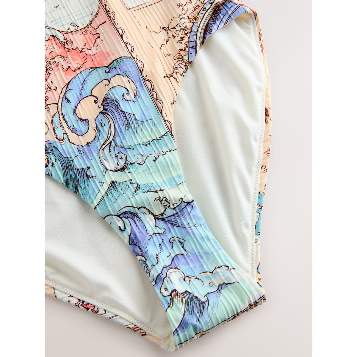 Maillot de bain gainant côtelé asymétrique carte crème/bleue, NEXT
