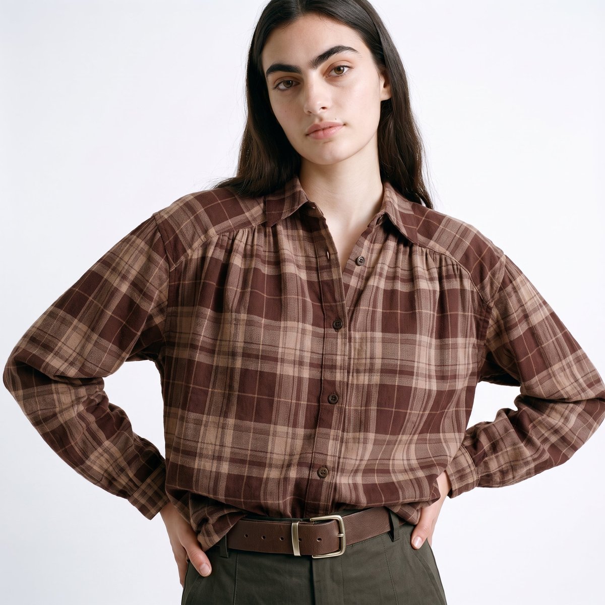 Chemise à carreaux, col classique et manches longues OLERIE marron, ARTLOVE