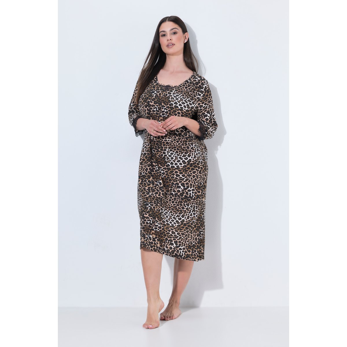 Chemise de nuit motif léopard, dentelle noir, ULLA POPKEN