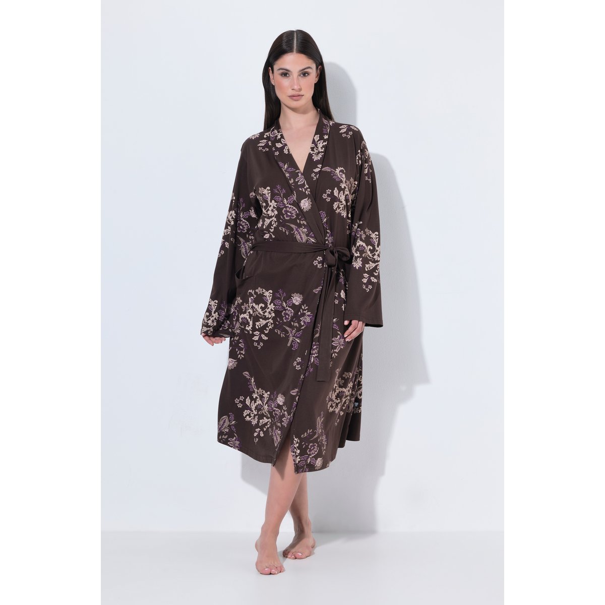 Peignoir en modal mélangé, motif fantaisie marron pin, ULLA POPKEN