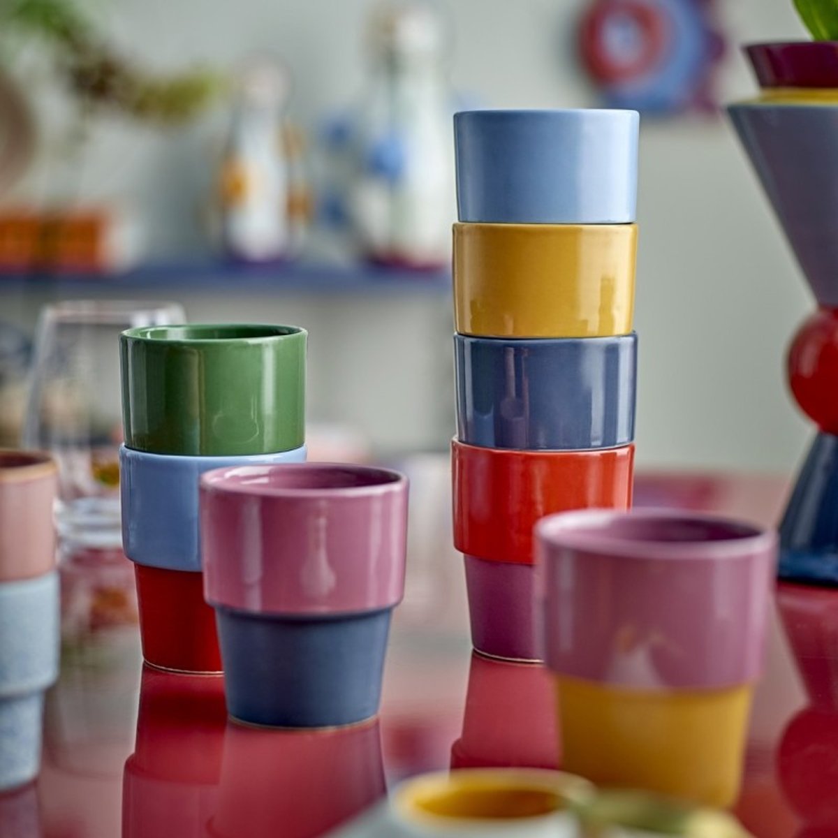 Tasses grès  EWAN set de 4 multicolore, BLOOMINGVILLE