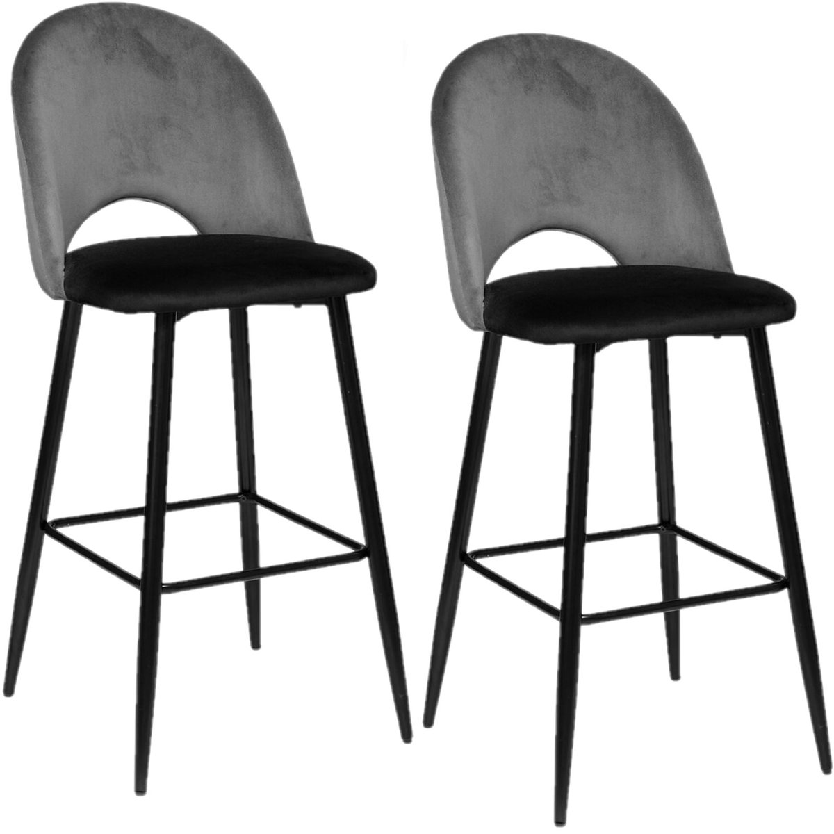 Lot de 2 chaises de bar en velours KARA gris, TOILINUX