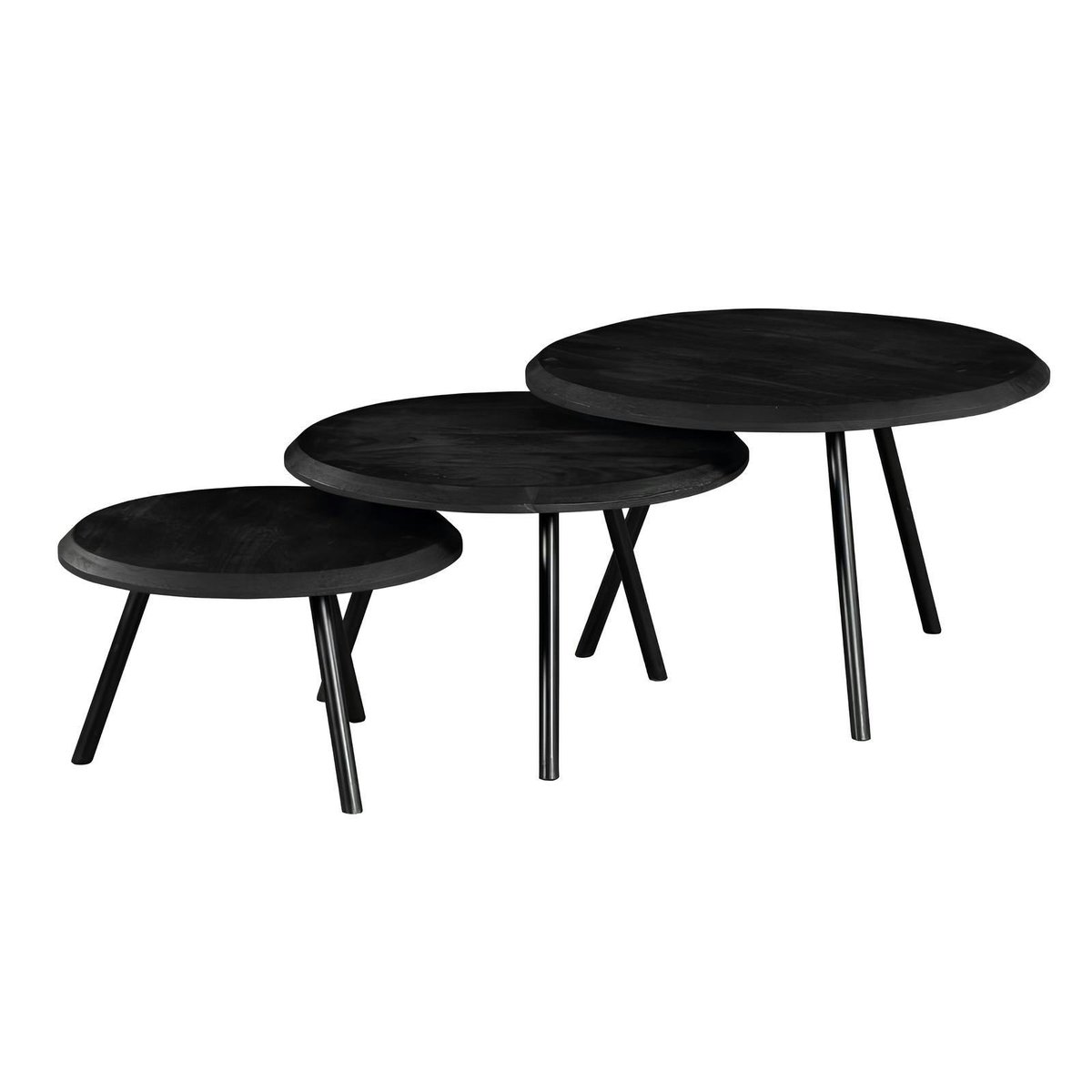 Table basse gigogne ronde bois et métal (lot de 3) ALMA noir, PIER IMPORT