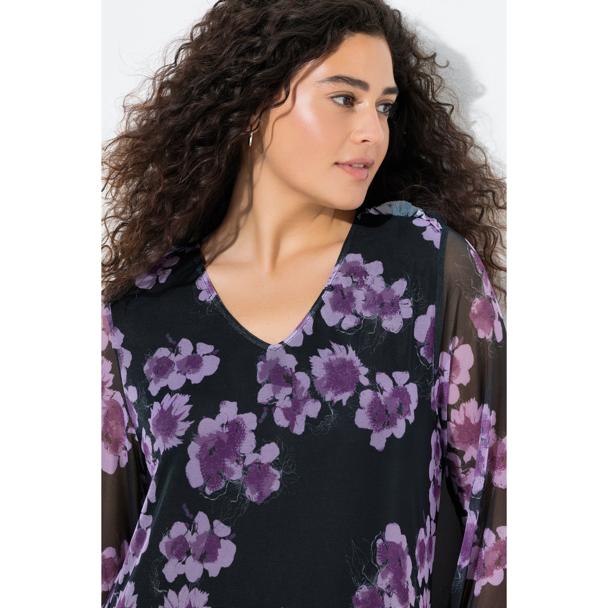 Robe midi doublée, imprimé fleurs aubergine, ULLA POPKEN