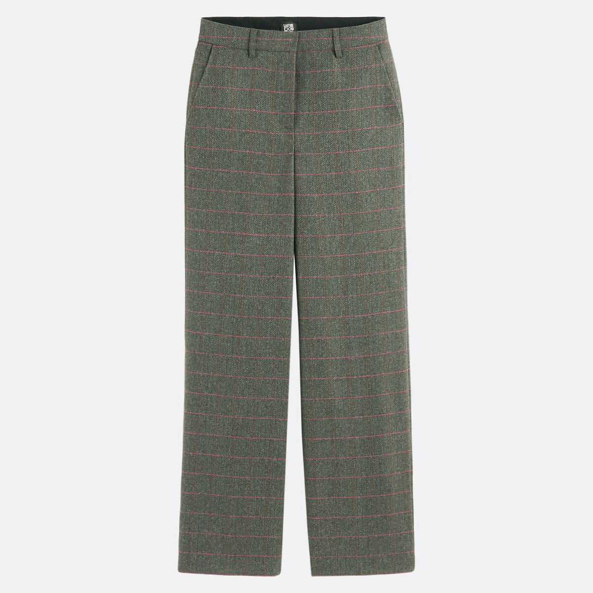 Checked Wool Blend Wide Leg Trousers khaki green checks, LA REDOUTE COLLECTIONS