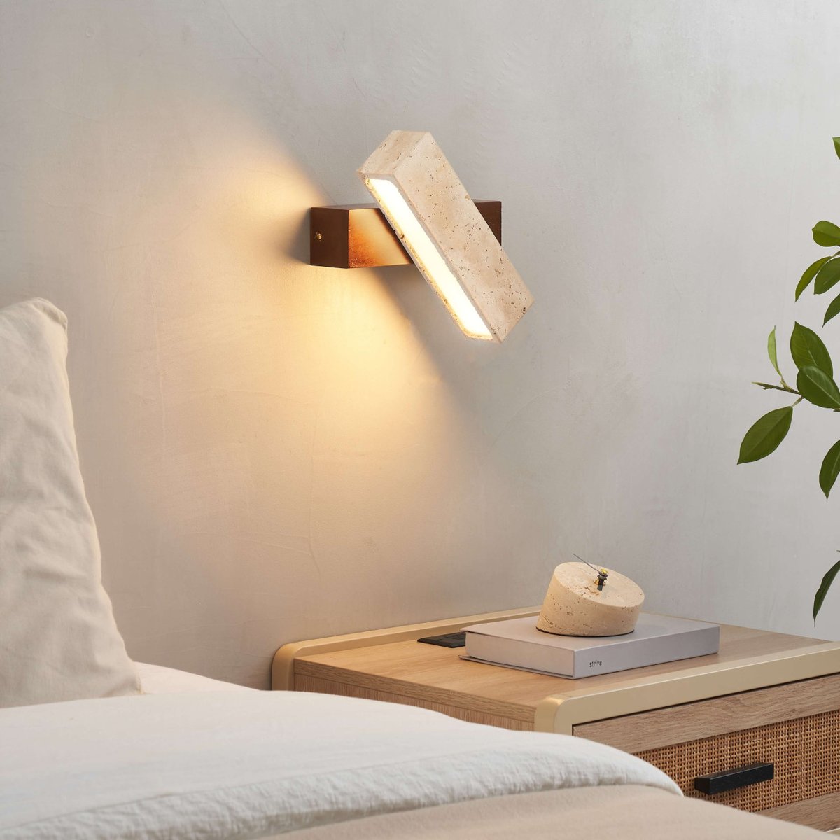 Applique LED pierre pivotante - VARELLI beige blanc et bois, KOSILUM