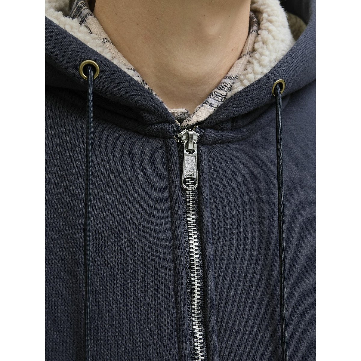 Sweat zippé capuche doublé polaire bleu, JACK & JONES