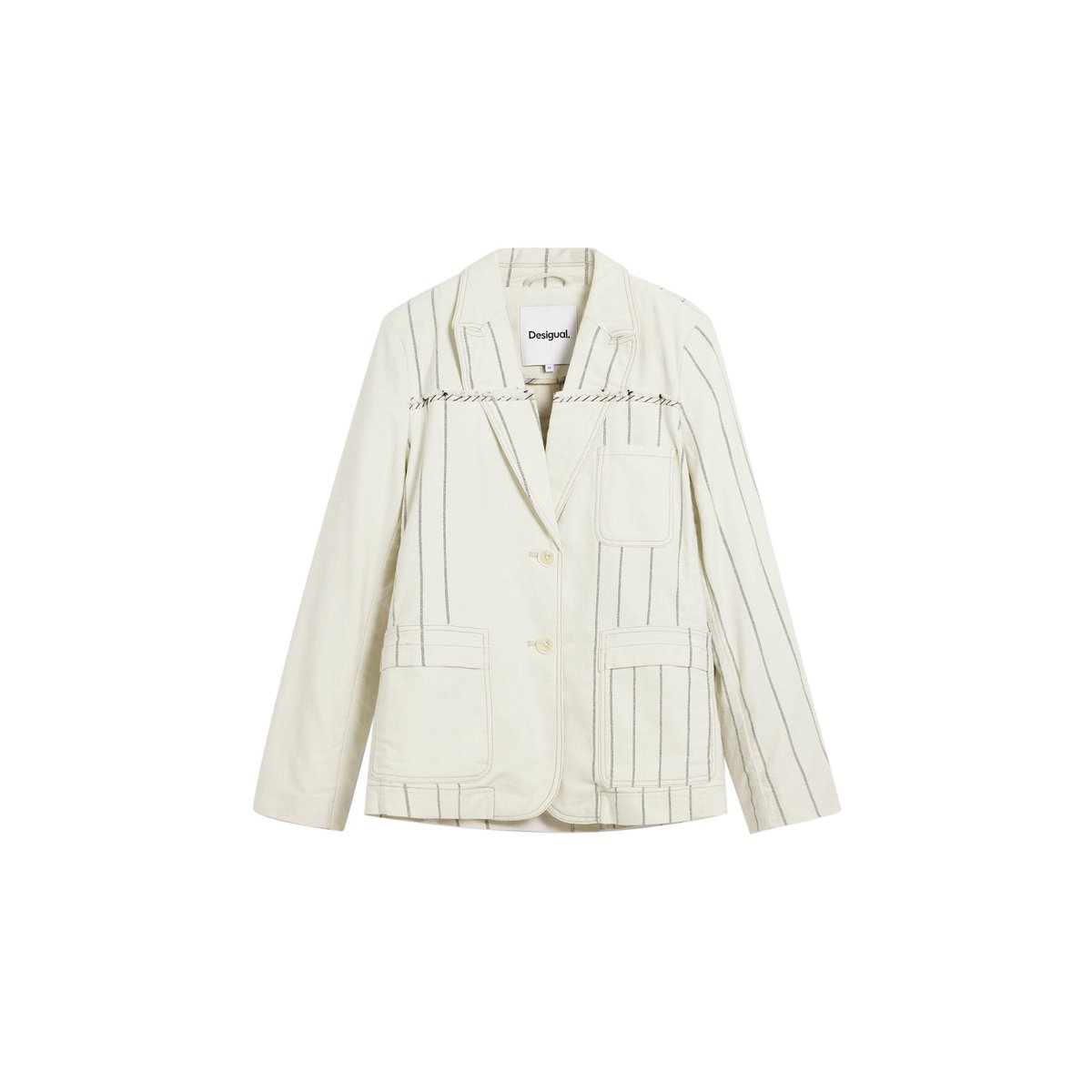 Blazer rayé asymétrique beige, DESIGUAL