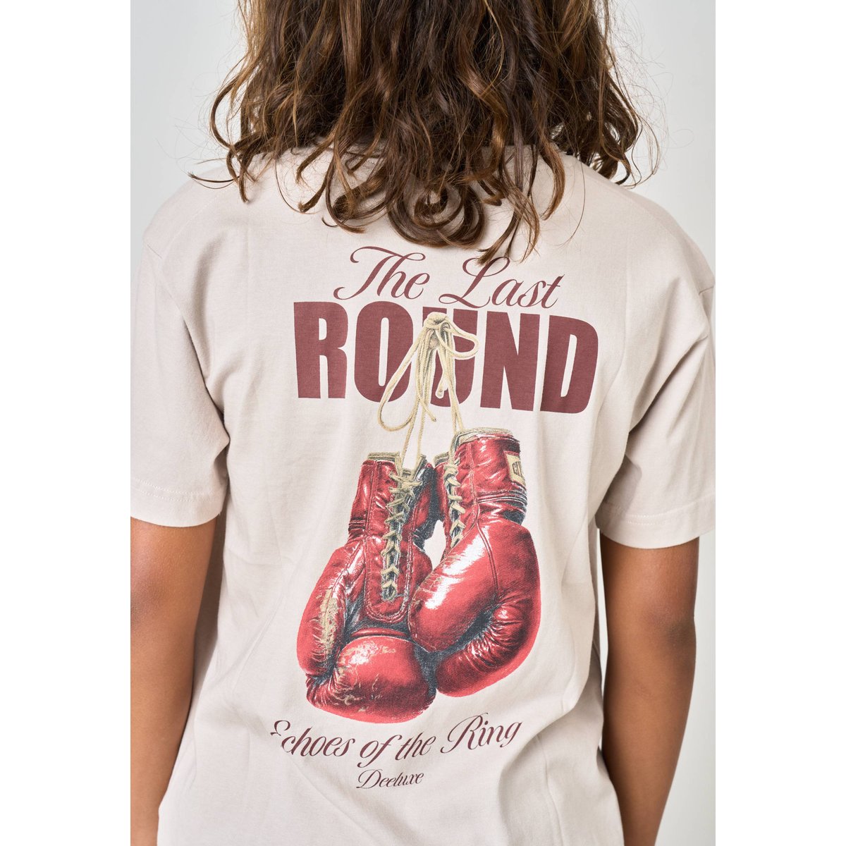 T-shirt loose garçon en jersey 100% coton imprimé dos gants de boxe BOXE craie, DEELUXE