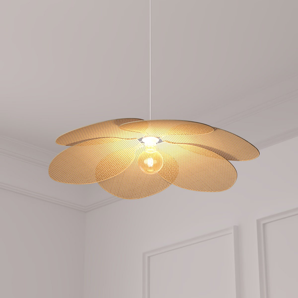 Suspension en bambou forme fleur à pétales 62cm RYM beige, ATMOSPHERA