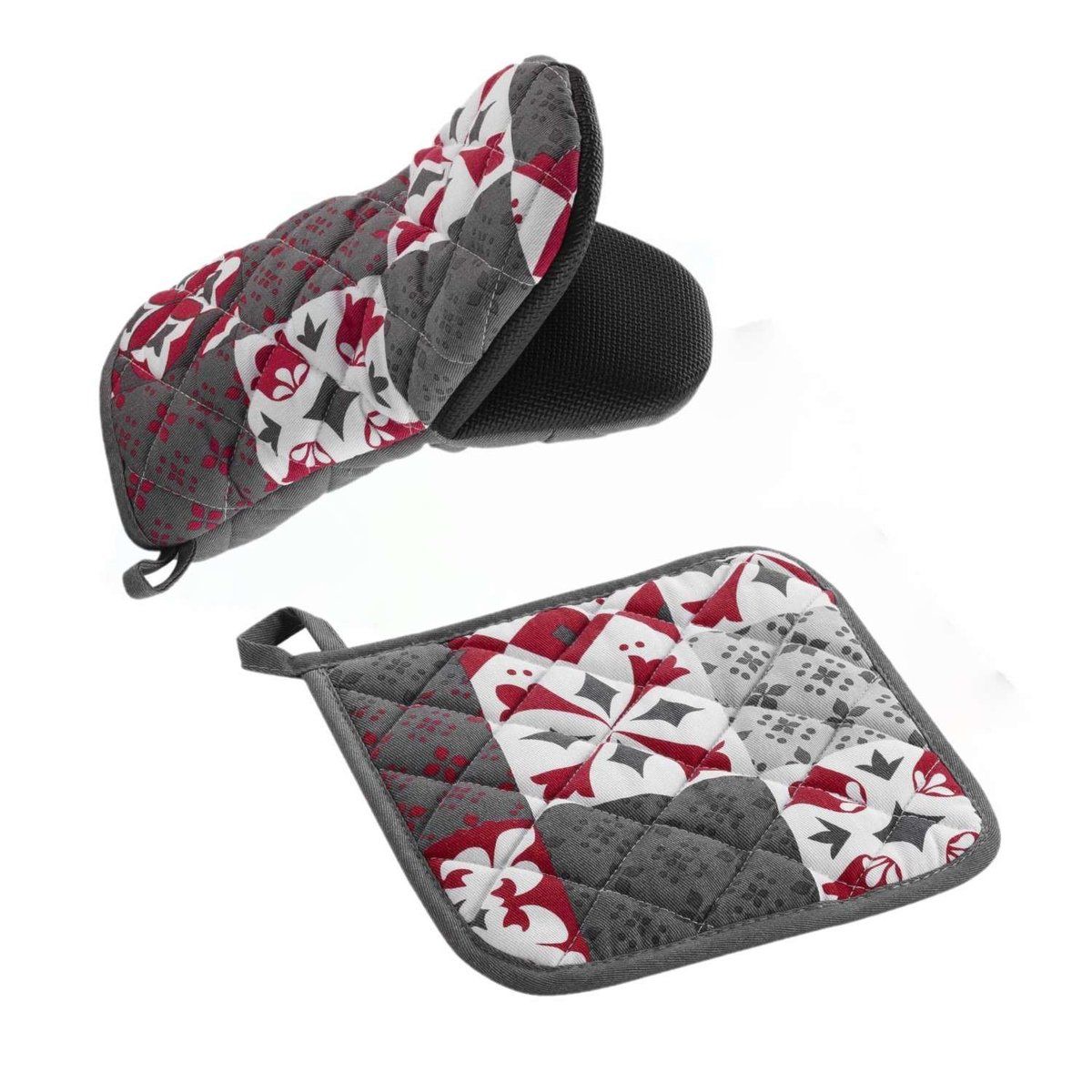 Ensemble gant et manique à motifs crédence gris, TOILINUX