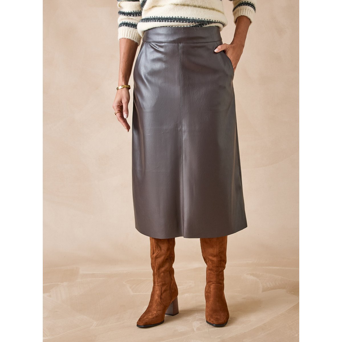 Jupe imitation cuir chocolat, DAXON