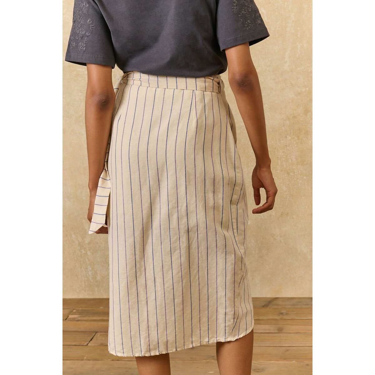 Gonna a portafoglio a righe, PENELOPE ecru / navy, LOUISE MISHA