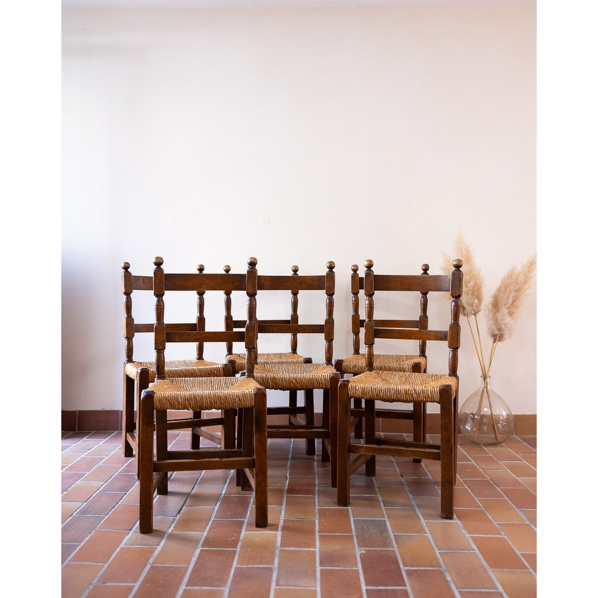 Lot de 6 chaises style campagne Claude N°1580 - Bon état beige, DEBONGOUT