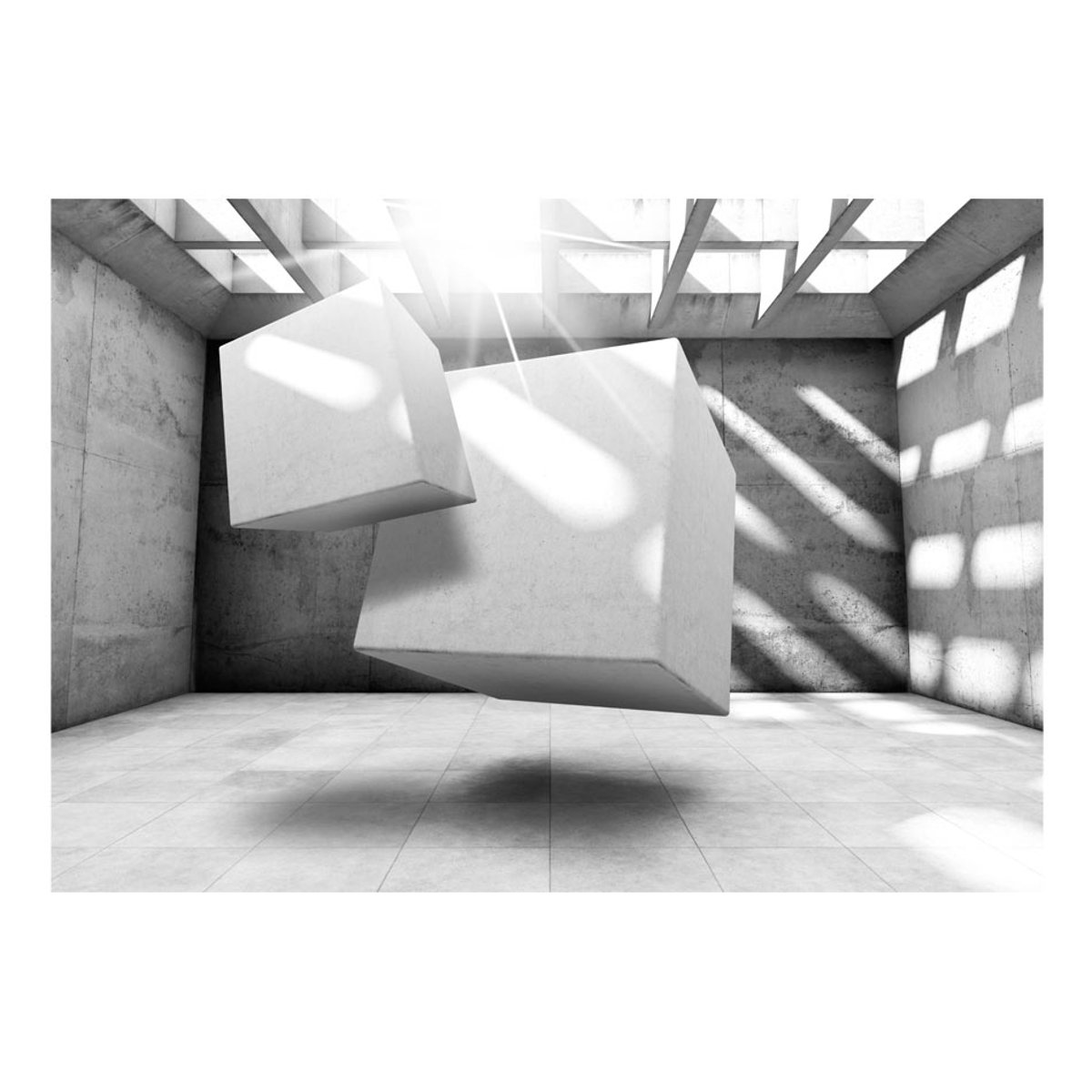 Papier peint intissé panoramique 3D et Perspective Dancing Squares gris / argent, EDEN