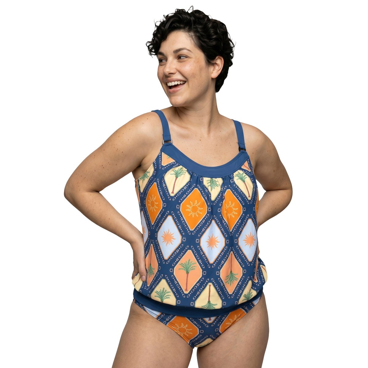 Tankini à bonnets souples. Imprimé baleine bleu, ULLA POPKEN