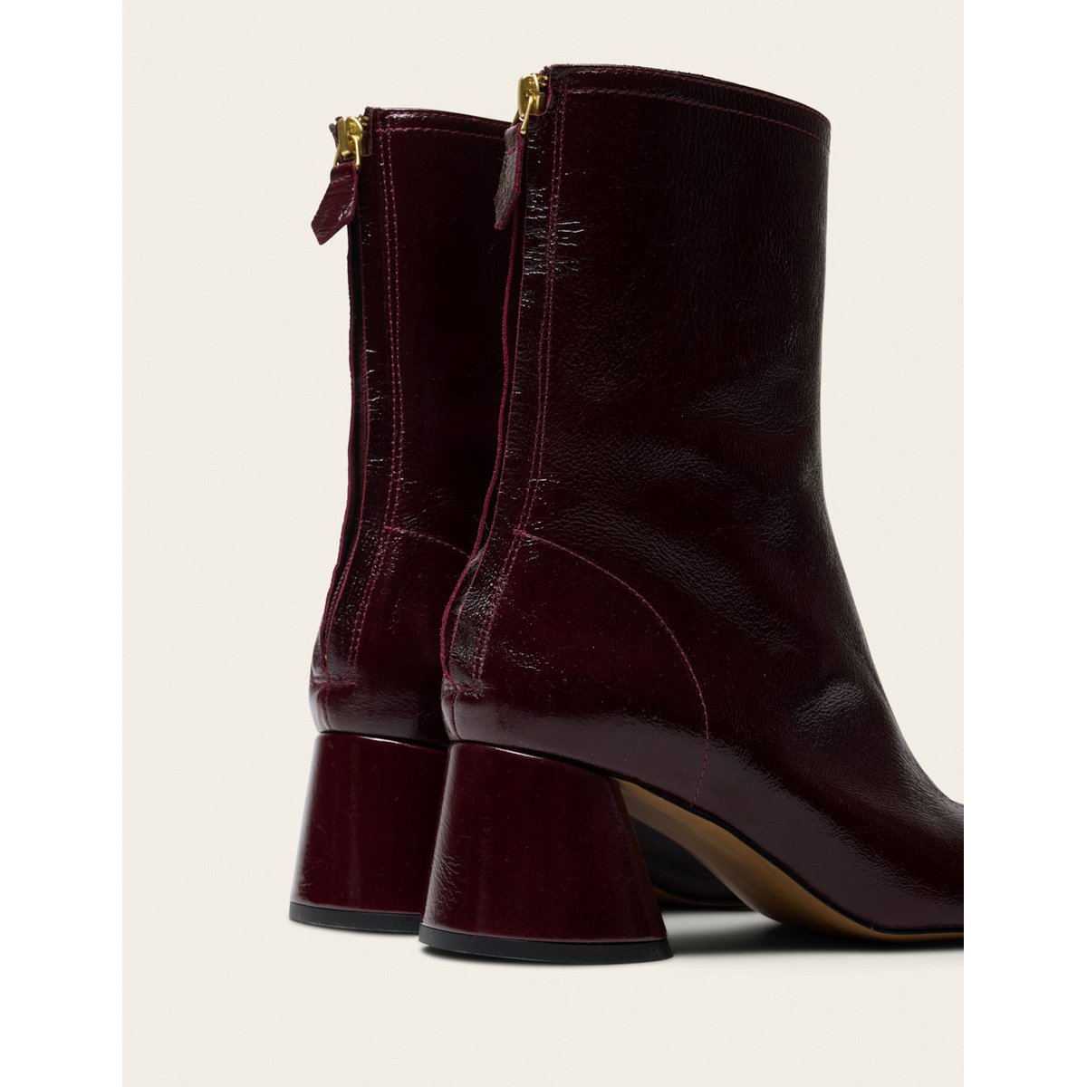 Bottines à talons ONA cuir plissé verni bordeaux, ODAJE