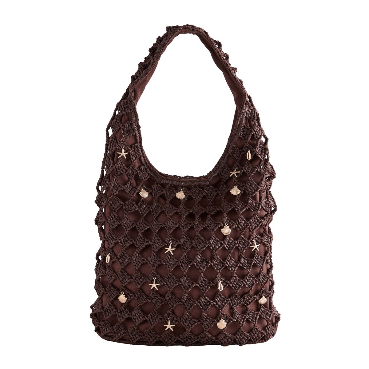 Sac porté épaule aspect crochet à coquillage marron chocolat, NEXT
