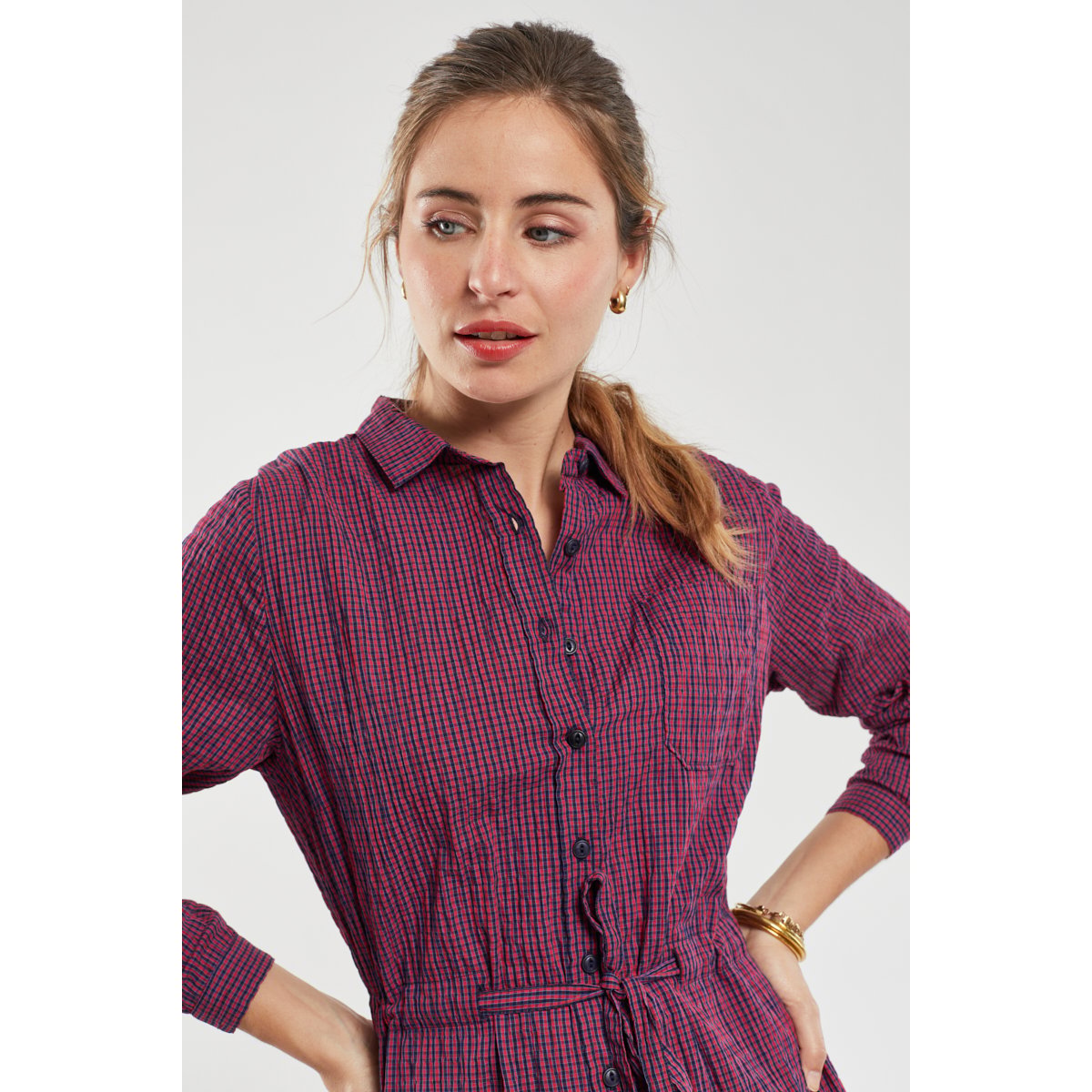 Robe chemise à carreaux en coton vichy mosto/seal, ARMOR-LUX